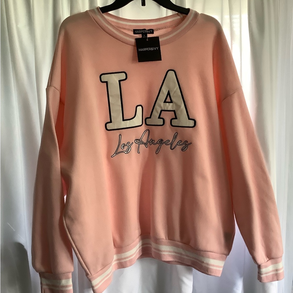 Harper &Ivy Crewneck Pink LA Sweatshirt. Size L. NWT Brand New